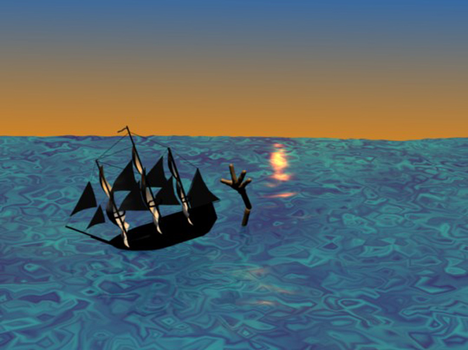 3D: ship and hand at sea