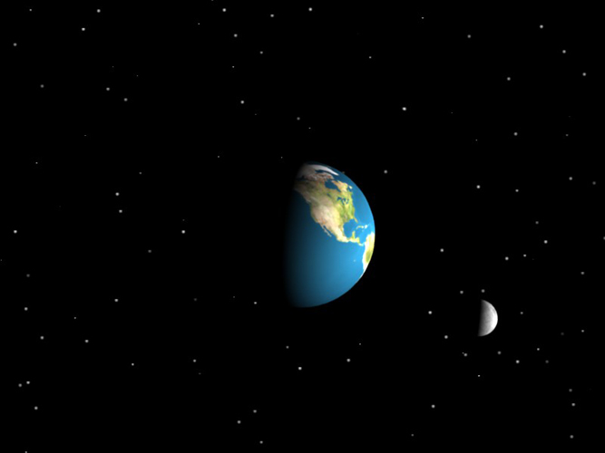 3D: earth and moon